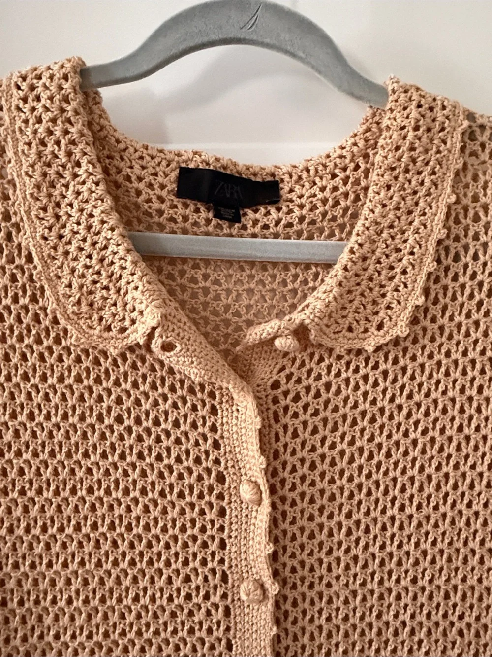 Zara Limited Edition Crochet Button-Front Cardigan with Ruffle Trim